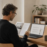 GEO: contenido fiable citado por buscadores generativos Consultor revisando contenido editorial y fuentes en un buscador generativo