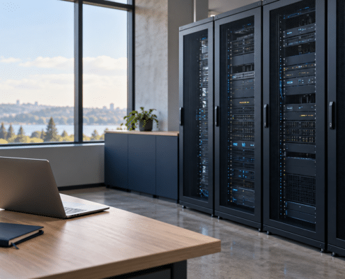 PHP security vulnerability: server racks in a modern hosting environment